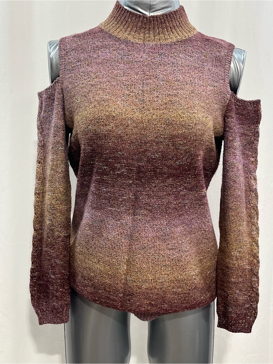 cleo Sweaters - cleo cold, shoulder Mock Neck Sweater in Mauve and Gold-Tone work, Travel 1437
